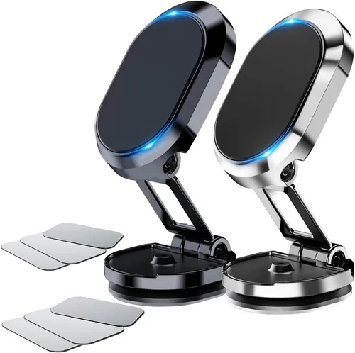 Paquete de 2 soportes magnéticos plegables de aleación para teléfono celular, rotación de 360°, imán súper fuerte, soporte magnético para tablero,