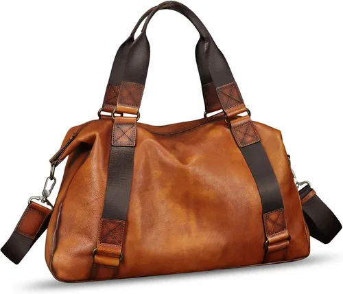 Miniatura 2 de Monederos grandes de cuero genuino y bolsos para hombres y mujeres, bolso de hombro con asa superior para correa de viaje para computadora portátil