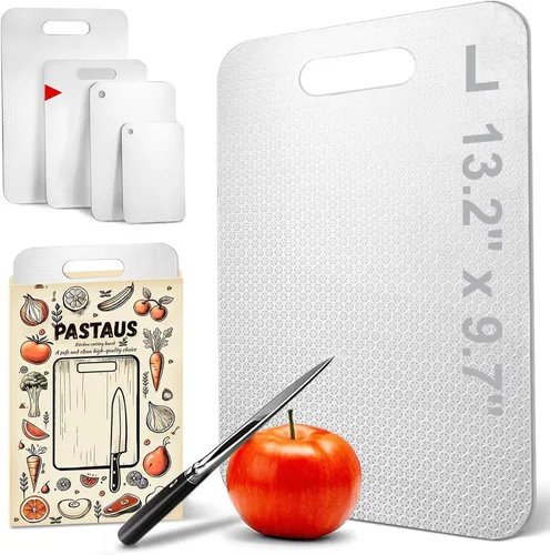 Miniatura 9 de Tabla de cortar de acero inoxidable, tablas de cortar de acero de doble cara para cocina, carne, verduras y frutas, apta para lavavajillas, fácil