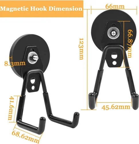 Miniatura 2 de Ganchos magnéticos fuertes resistentes, ganchos magnéticos de garaje de 2.59 pulgadas (2.598 in) con revestimiento antideslizante, 2 ganchos