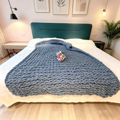 Miniatura 5 de Manta de punto grueso de 40 x 40 pulgadas, manta de felpilla cálida tejida a mano con nudo de cuerda grande suave y gruesa para sofá, cama, sofá