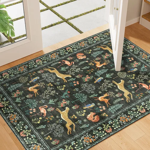 Miniatura 119 de DUKINO Alfombra de área de 6 x 9 pies, alfombra floral para sala de estar, ligera, antideslizante, lavable, alfombra de interior de pelo bajo