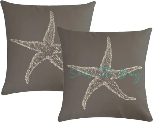 Miniatura 7 de Juego de 2 fundas de almohada con diseño de mar y estrella de mar sobre fondo azul marino, rectangular, para la cintura, diseño de mar costero