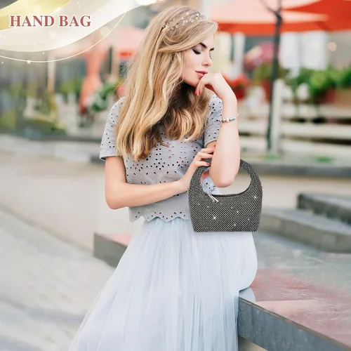 Miniatura 2 de Bolso de mano vintage de los años 20 con diamantes de imitación para mujer, bolso de noche con purpurina brillante, bolso pequeño de diamantes