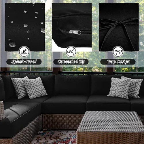 Miniatura 4 de Patelai 11 piezas de fundas impermeables para cojines de patio para muebles seccional de exterior de mimbre de ratán, sofá de patio, silla, fundas