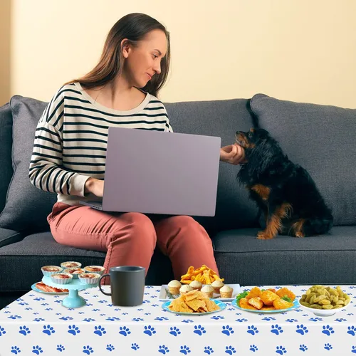 Miniatura 7 de Paquete de 2 manteles con estampado de patas de cachorro, 51 x 87 pulgadas, desechables, de plástico, para decoraciones de fiestas temáticas