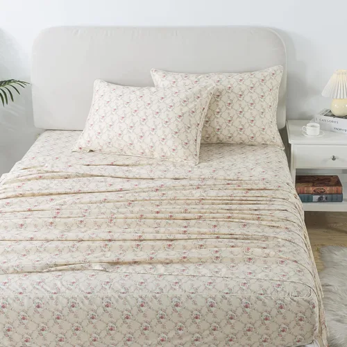 Miniatura 30 de FADFAY Juego de sábanas tamaño King, 100% algodón, elegante ropa de cama de granja con hojas verdes menta y flores blancas, sábana suave