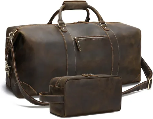 Taertii Bolsa de lona vintage de cuero de grano completo con organizador de artículos de tocador para hombres, kit de viaje expandible extra grande,