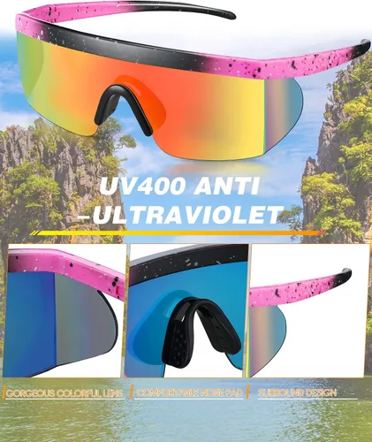 Miniatura 3 de Fabbay 3 pares de lentes de sol de neón retro espejados de los años 80 y 90 s semi sin montura de lentes de sol de colores para deportes hombres