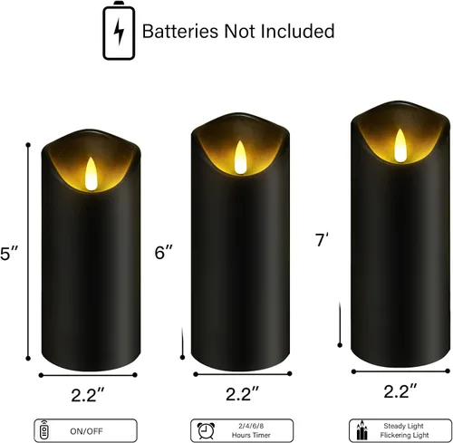 Miniatura 5 de kakoya Velas parpadeantes sin llama, velas LED acrílicas con control remoto y temporizador, juego de 9 unidades (negro)