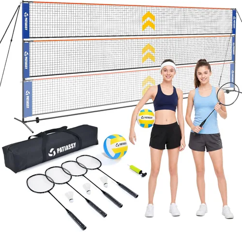 Miniatura 9 de Volleyball Badminton Pickleball 3-in-1 Combo Net Set, 5.1-7.4ft Adjustable Height Sports Nets for Backyards, Portable 17ft Outdoor Net with Carry