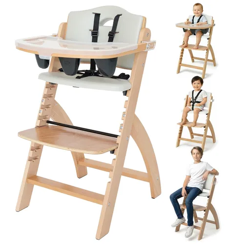 Miniatura 9 de Abiie Beyond Junior - Silla alta de madera con bandeja - Silla alta ajustable y convertible para bebés y niños pequeños - 6 meses a 250 libras
