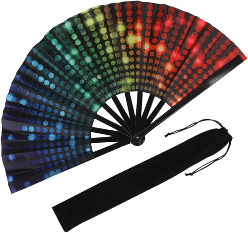 Miniatura 18 de Abanico de Mano Plegable Grande con Purpurina Abanico de Mano Grande para Rave, Abanico de Mano Plegable Brillante Clack Abanico de Mano