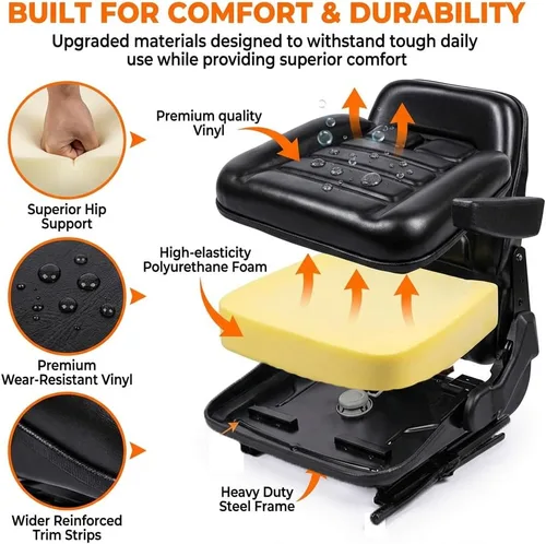 Miniatura 4 de SEATIN Asiento Universal para Montacargas, Asiento de Tractor, con Micro Interruptor, Reposabrazos y Cinturón de Seguridad, para Tractor, Cortadora