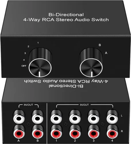 Y.D.F Interruptor conmutador RCA de 4 vías bidireccional, canal de sonido HiFi AV L/R 2 en 4 salidas o 4 en 2 salidas, divisor selector estéreo RCA