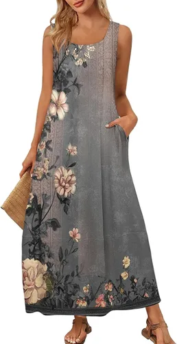 Miniatura 17 de Vestidos de iglesia para mujer 2025, casual, holgado, sin mangas, largo, fluido, vestido de verano con bolsillos