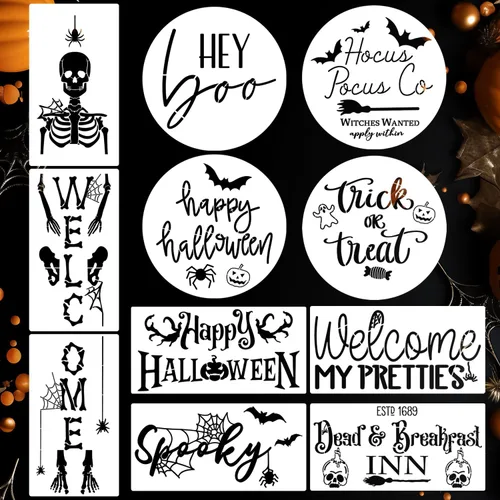 Plantillas de Halloween para pintar en madera, plantilla grande de Halloween, esqueleto, Boo, Hocus Pocus, plantillas para letrero de porche,