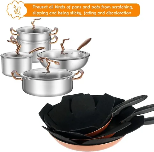 Miniatura 6 de BYKITCHEN Protectores de sartén más grandes y gruesos, juego de 12 y 3 tamaños diferentes, separadores de sartén de fieltro, almohadillas divisoras