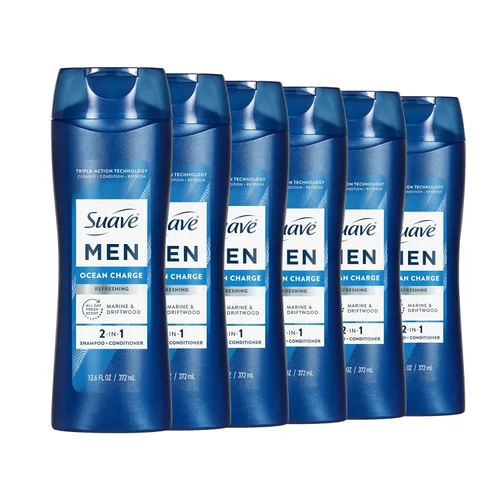 Suave Men Ocean Charge - Champú y acondicionador refrescante 2 en 1 con Pro vitamina B5, hidrata y revitaliza el cabello, aroma Ocean Fresh, 6