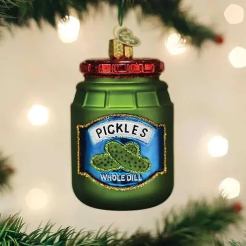 Miniatura 3 de Old World Christmas Tarro de pepinillos de vidrio soplado adorno para árbol de Navidad, decoración navideña hecha a mano, colección de alimentos