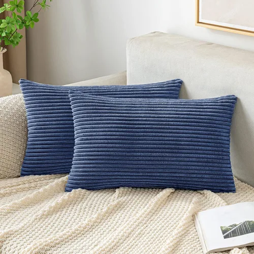 Miniatura 8 de EMEMA Paquete de 2 fundas de cojín cuadradas decorativas de pana suave y sólidas, fundas de cojín de primavera para sofá, dormitorio o automóvil, 14
