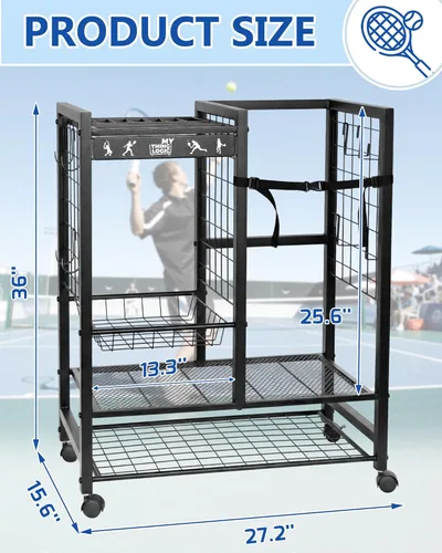 Miniatura 6 de Mythinglogic Estante de almacenamiento para bolsas de tenis, raqueta de tenis y organizador de pelotas, soporte para equipo de tenis para garaje