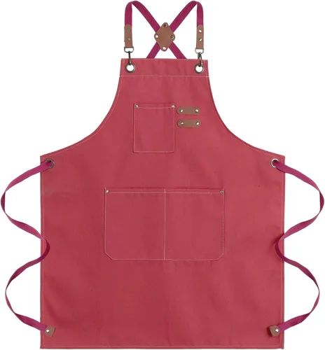 Miniatura 10 de Delantales de chef para hombre, delantal de lona con bolsillos grandes y correa ajustable para el cuello para cocinar, barbacoa, jardinería