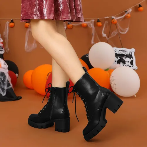 Miniatura 2 de Allegra K Botas de combate de tacón grueso con plataforma con cordones para mujer, M