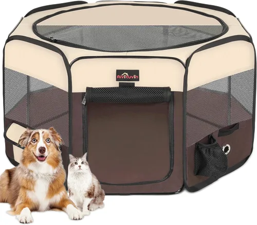 Miniatura 9 de Aivituvin Corral para Perros, Corrales de Juego Plegables para Mascotas con Bolsa de Transporte para Gatos, Cachorros, Conejos, Jaulas de Carpa Azul