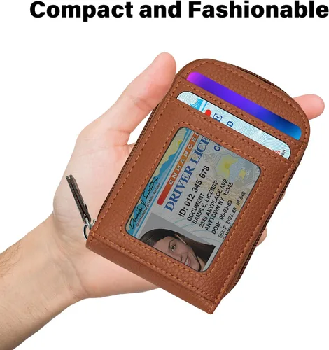 Miniatura 10 de RFID mini organizador de tarjetas de crédito, cuero auténtico, billetera compacta con visor de identificación, S, Negro