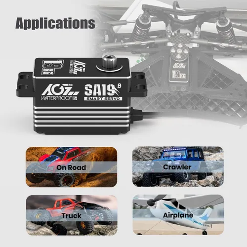 Miniatura 8 de AGFRC 19 kg de bajo perfil impermeable RC-Winch-Servo - 0.073s de alta velocidad, engranaje de metal CNC completo, servo inteligente programable sin