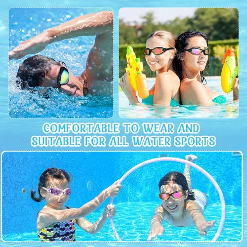 Miniatura 7 de Konohan Paquete de 8 gafas de natación sin fugas para adultos, protección UV, gafas de piscina con clip para la nariz