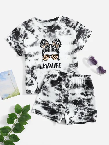 Miniatura 6 de Floerns Conjunto de camiseta y pantalones cortos de manga corta Tie Dye para niña de 2 piezas