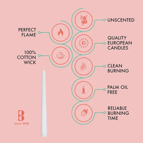 Miniatura 3 de BOLSIUS 20 velas cónicas blancas sin perfume de 10 pulgadas, 8 horas de tiempo de combustión, calidad europea premium, sin humo, sin goteo, Blanco