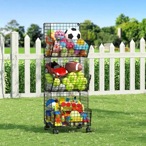 Miniatura 4 de Sonyabecca Cesta de Almacenamiento de Juguetes para Exteriores, Organizador de Cocina de Juego con 5 Ganchos en S, Carrito de Almacenamiento Rodante