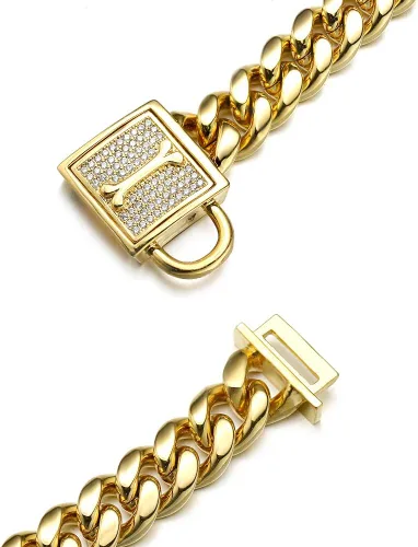 Miniatura 3 de Collar de cadena para perro, collar de cadena cubana resistente de 0.47 pulgadas, acero inoxidable 316L plata/oro, collar de entrenamiento de perro