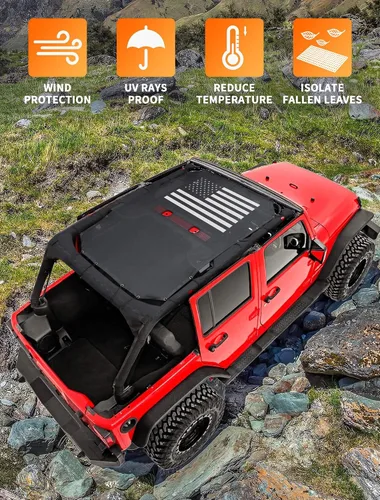 Miniatura 4 de Savadicar Parasol completo de malla para Jeep Wrangler JK JKU 2007-2018 de 4 puertas, proporciona protección UV, poliéster duradero, color negro