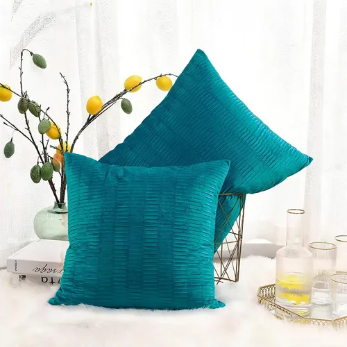 Miniatura 25 de Juego de 2 fundas de almohada decorativas de terciopelo a rayas plisadas de 14 x 26 pulgadas, funda de cojín rectangular suave y elegante para sofá