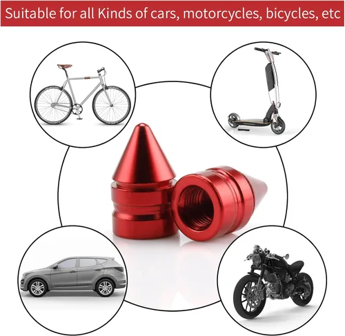 Miniatura 4 de SINGARO Tapones para válvulas de neumáticos de automóvil, 4 piezas de accesorios universales de aleación de aluminio, cubiertas de neumáticos Rojo