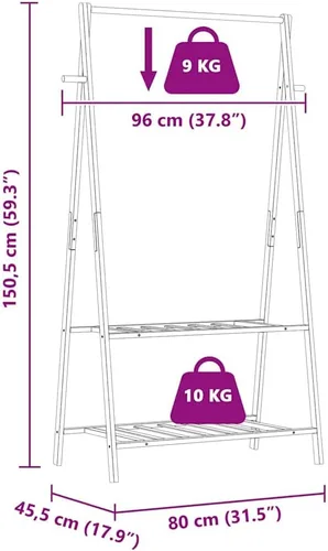 Miniatura 9 de Bamboo Clothing Rack, Varnished Finish, Adjustable Shelves, Foldable Garment Hanger for Bedroom Storage