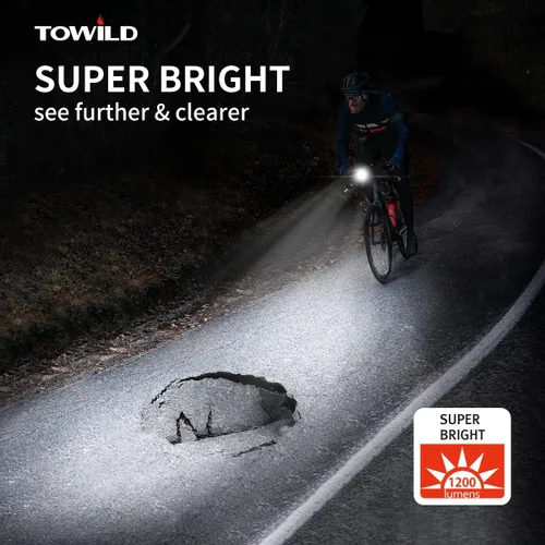 Miniatura 2 de TOWILD CL1200 Bike Lights for Night Riding,Compatible with Garmin/GoPro Mount,1200 Lumen Bike Headlight,5000mAh Rechargeable Battery,Waterproof Bike