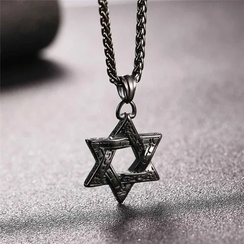 Miniatura 133 de U7 - Collar con Estrella de David para hombres y mujeres, dije hexagonal de acero inoxidable con cruz/piedra de rubí/collares clásicos judíos