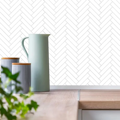 Miniatura 2 de Vamos Tile Azulejo Blanco Brillante de Dolomita Despegar y Pegar para Salpicaderas - 10 Hojas Azulejos de PVC Autoadhesivos en Espiga para Pegar