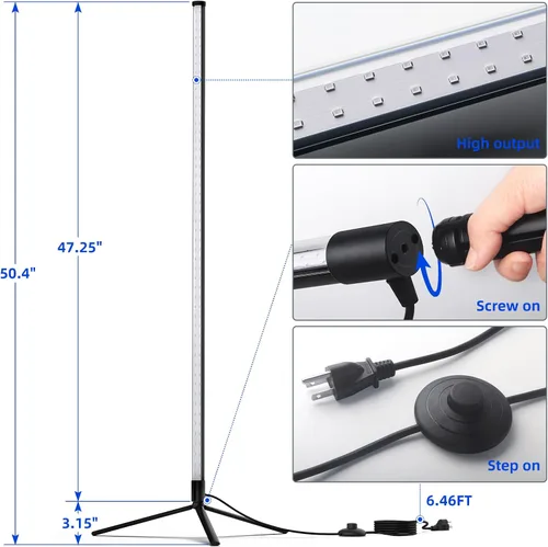 Miniatura 5 de Barrina Barra de Luz Negra LED, Perfecta para Fiestas, Halloween, Accesorio de Luz Negra UV Vertical de Pie T10, 42W, 385-400nm, Altura de 4 Pies