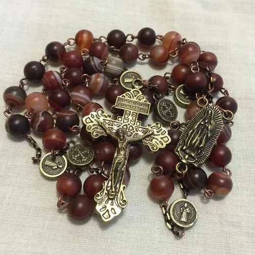 Miniatura 2 de elegantmedical Hecho a mano con cuentas de cornalina antiguas católicas de San Benito Rosario Collar Cruz Perdón Regalo, elegantmedical