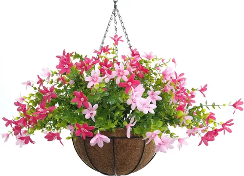 Miniatura 2 de Cesta colgante de cadena grande de 12 pulgadas para el hogar, boda, fiesta, porche, jardín, cadena colgante, magnolias artificiales de seda (rojo)