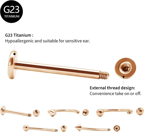 Miniatura 3 de BLISI G23 - Piercing de ceja de titanio sólido, anillos de cejas Gokd negro oro rosa plata rosa arco iris 16G barra curvada, joyería de labio