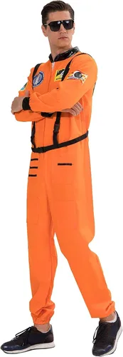 Miniatura 5 de EraSpooky Disfraz de astronauta para hombre, disfraz de Halloween para adultos, tallas XS-XL, para fiesta de disfraces y cosplay, color naranja