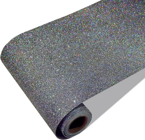 CRE8TIVE Papel tapiz holográfico color carbón con purpurina, borde de pared para despegar y pegar, papel tapiz gris brillante con purpurina, Carbón