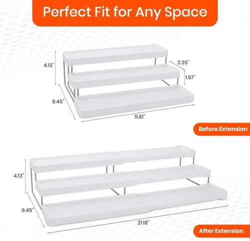 Miniatura 4 de OMAIA Organizador de especias de 3 niveles, expandible de 3 niveles para condimentos y organización de especias para gabinete, despensa, encimera